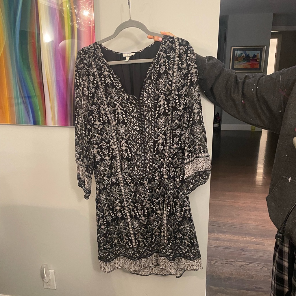 Joie Black And White Silk Patterned Dress